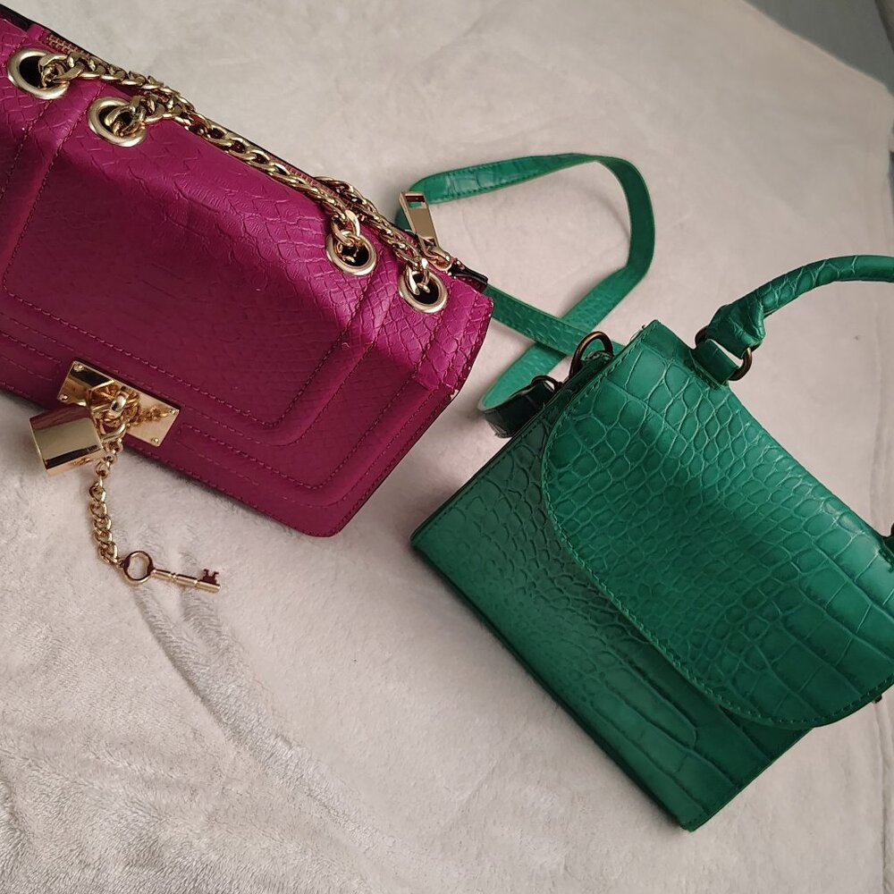 Bundle 2 Women Handbags ALDO Pink Chain Purse + The Drop Green Croc Crossbody